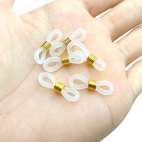 40 Pieces Eyeglass Chain Ends Adjustable Rubber Spectacle End Connectors for Eye Glasses Holder Necklace Chain (White and Gold)