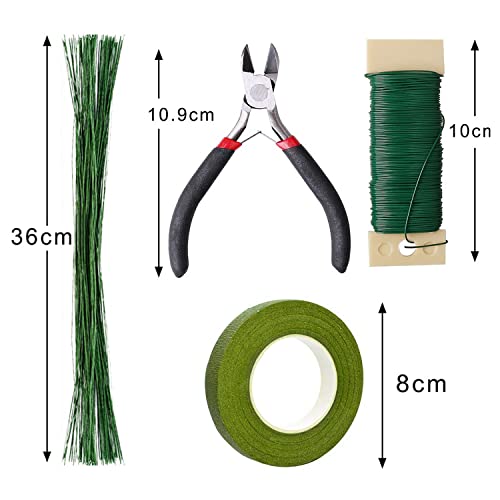 Pengxiaomei Floral Arrangement Kit, Floral Tape and Floral Wire with Cutter,Green Floral Tape 22 Guage Floral Stem Wire 26 Gauge Green Floral Wire for Bouquet Stem Wrap Florist, Wreath Making Supplies