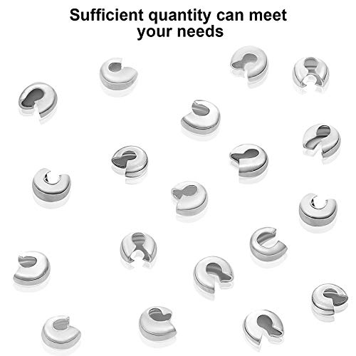800 Pieces Crimp Bead Covers Half Round Open Crimp Beads Covers for DIY Jewelry Makings(Silver,3.0mm)