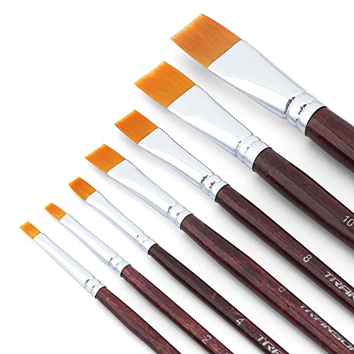 Transon Flat Paint Brush Set 7pcs for Acrylic Watercolor Gouache Oil and Body Painting