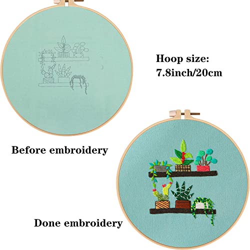 Tcbasrt 4Pack Embroidery Kit for Beginners with Pattern and Instructions, Cross Stitch Kits Include 2 Embroidery Hoop,4 Embroidery Clothes with Plants Flowers Pattern,Color Threads（Black）