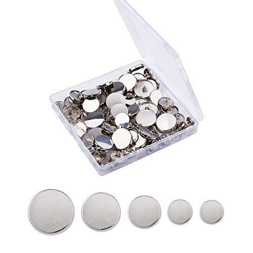 OLYCRAFT 100pcs Alloy Shank Buttons Metal Flat Buttons 5 Sizes Round Sewing Buttons for Sewing DIY Crafts and Jewelry Making - Platinum