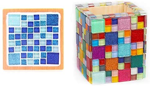 Mosaic Tiles,Glass Tiles, Shine Crystal Mosaic Glass Pieces Bulk Square Glitter Crystal Mosaic Tiles for Home Decoration or DIY Crafts 200g,1x1 cm,Water Blue
