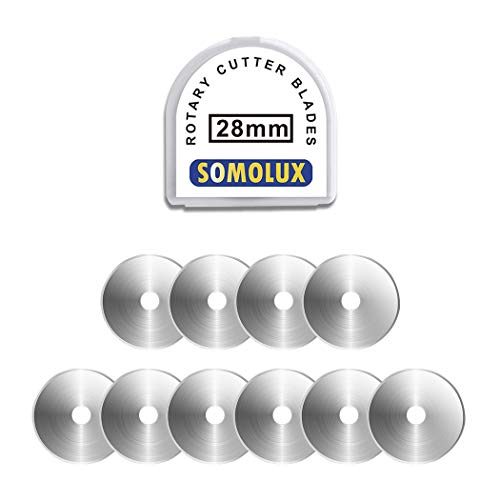 SOMOLUX 28mm Rotary Blades Compatible with Fiskars 28mm Rotary Cutter Perfect for Sewing Arts Crafts, Sharp, and Durable 10 Pack (Round Hole)