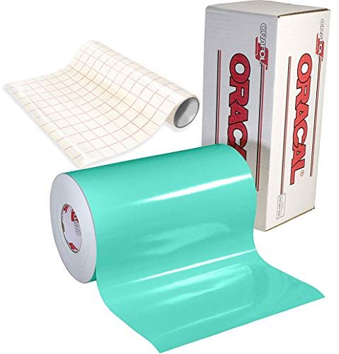 ORACAL Gloss Mint Adhesive Craft Vinyl for Cameo, Cricut & Silhouette Including Free Roll of Clear Transfer Paper (15ft x 12")