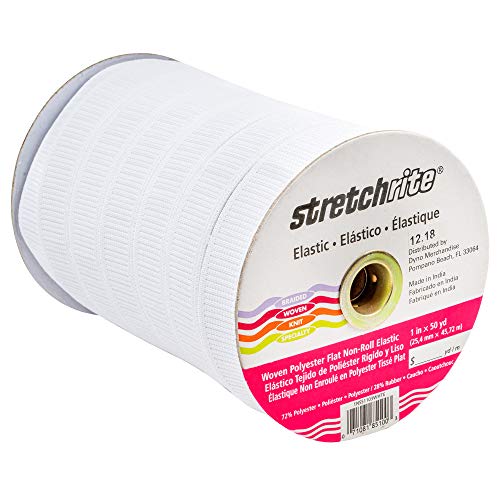 Stretchrite 1NSS1103WHTE Stretchrite 1-Inch by 50-Yard white Flat Non-Roll Woven Polyester Elastic Spool