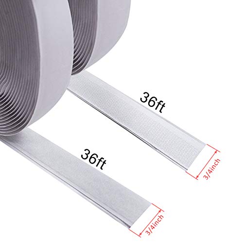Jackwood 36 Feet Self Adhesive Hook and Loop Tape Roll Sticky Back Strip Adhesive Backed Fabric Fastener Mounting Tape for Picture and Tools Hanging Pedal Board Fastening (3/4 INCH, White)