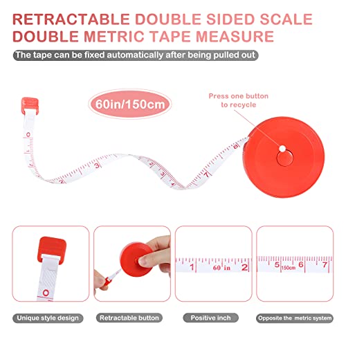 Soft Retractable Measuring Tape Double-Scale 60-Inch/150cm for Body Measuring Metric Tape Measure Sewing Craft Cloth Tape Measure Tailor Cloth Knitting Home Craft Measurements (12 Colors)