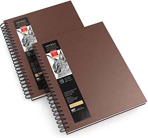 Arteza Sketch Book 2-Pack, 9x12 Inches, 200 Sheets Total, 100 Sheets Each Drawing Pad, 68 lb 100 GSM, Hardcover Drawing Book, Spiral-Bound Sketch Pads for Pencils, Charcoal, Pens, and Other Dry Media
