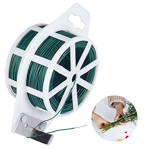Floral Wire for Wreath Making with Built-in Cutter, 22 Gauge 110 Yards Flexible Green Metal Wire Paddle Wire for DIY Crafts, Wreaths Tree, Garland and Flower Arrangements, Garden Plant Support