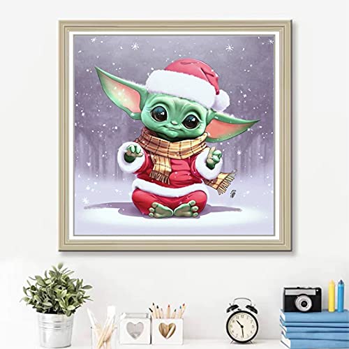 ViVijooy 5D DIY Christmas Yoda Diamond Painting Kits for Adults,Full Drill Cross Stitch Embroidery Dotz Kit Arts Craft Home Decor, 13.7 X 13.7 Inch
