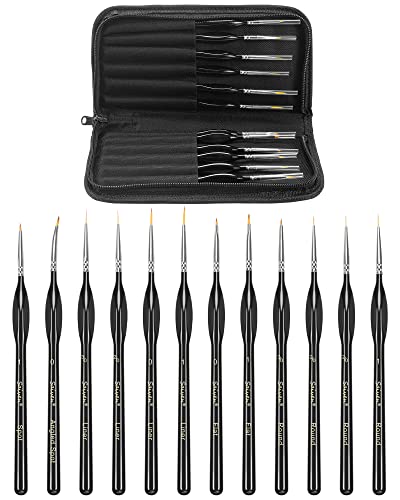 Miniature Detail Paint Brush Set-12pcs Micro Professional Fine Oil Paint Brushes with Storage Bag, Watercolor Face Painting Brushes Set for Acrylic,Oil,Watercolor,Face,Scale Model Painting (Black)