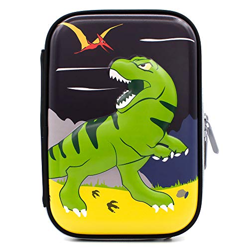 SOOCUTE Green Dinosaur Embossed Large Capacity Hardtop Pencil Case - Students School Supply Organizer Box Pen Pouch Holder for Kids Boys Girls Toddlers