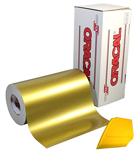 Oracal 751 Premium Long-Term Indoor & Outdoor Craft Vinyl 12in x 6ft Roll for Cutters and Plotters Including Hard Yellow Detailer Squeegee (Metallic Gold)