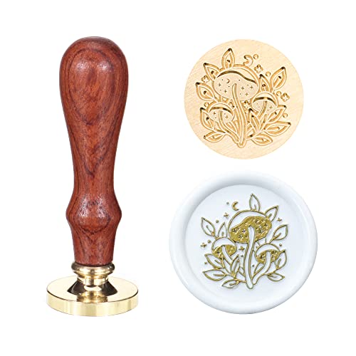 SWANGSA Mushroom Wax Seal Stamp, Vintage Wood Stamp Removable Brass Head Sealing Stamp, Great for Decorating Wedding Party Invitations Envelopes Gift Packing