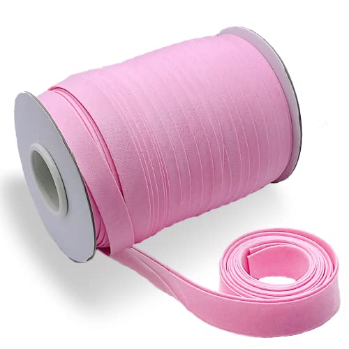 Bias Tape, Double Fold Bias Tape 1/2 Inch Continuous Bulk Bias Tape for Sewing, Quilting, Binding, Hemming, Apparel Craft, Polyester, Non-Stretch (Pink, 13mm, 55 Yards)