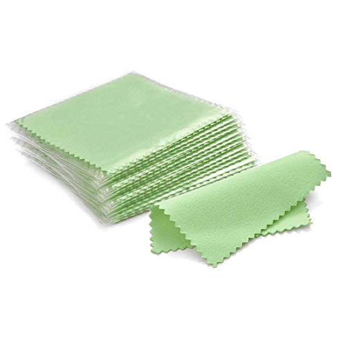 SEVENWELL 50pcs Jewelry Cleaning Cloth Green Polishing Cloth for Sterling Silver Gold Platinum Small Polish Cloth 8x8cm