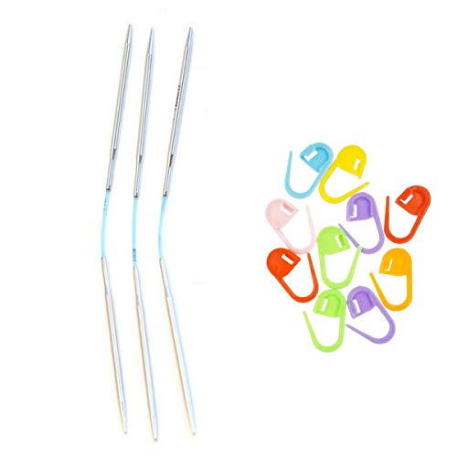 addi FlexiFlips 8 inch (20cm) US 06 (4.0mm) DPN Double Pointed Knitting Needle Slick & Smooth Finish, Standard Tips, Smooth Joins, Blue Pliable Cord Bundle with 10 Artsiga Crafts Stitch Markers