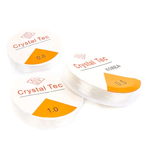 DERAYEE Crystal Elastic String for Bracelets, 3 Size Clear White Stretchy Bead Cord String for Bracelet,Beading, Jewelry Making(0.5mm, 0.8mm, 1mm))