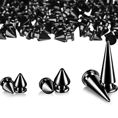 170 Pieces Multiple Sizes Cone Spikes Screwback Studs Rivets Large Medium Small Metal Tree Spikes Studs for Punk Style Clothing Accessories DIY Craft Decoration (Black)