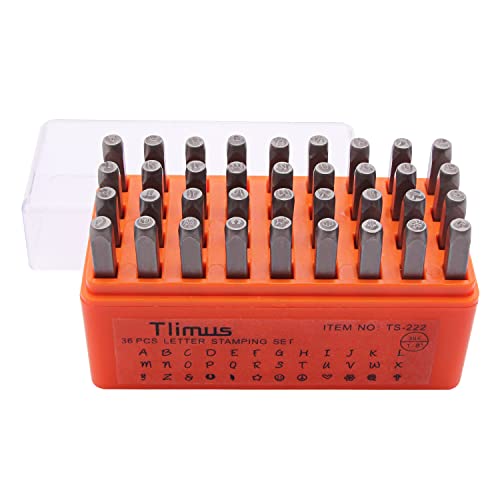 Tlimus 36 PCS 3 mm (1/8") Letters and Symbols Steel Metal Stamps with Capital Letters (A ~ Z) and Cartoon Plant Pattern Symbols, stored in Cases Perfect for Imprinting Metal, Plastic, Wood, Leather