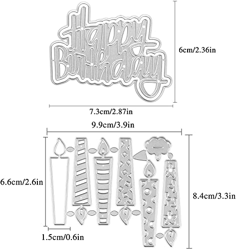Happy Birthday+Candles Die Cuts for Card Making Happy Birthday Metal Cutting Dies Stencils Word Embossing Template for DIY Scrapbooking Photo Album Paper Decorative