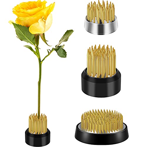 3 Pieces Flower Holder Round Flower Arranger Flower Fixed Tools Japanese Flower Holder Floral Arrangement Pin Holder for Flower Arrangement, Plant Fixation (Gold, 0.91 Inch, 1.02 Inch, 1.3 Inch)