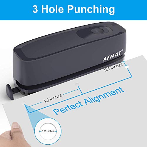 3 Hole Puncher for Paper, AFMAT Electric Hole Punch 3 Ring, 20-Sheet Paper Punch, AC or Battery Operated 3 Hole Puncher, Effortless Punching, Long Lasting Paper Punch for Office School Studio, Gray