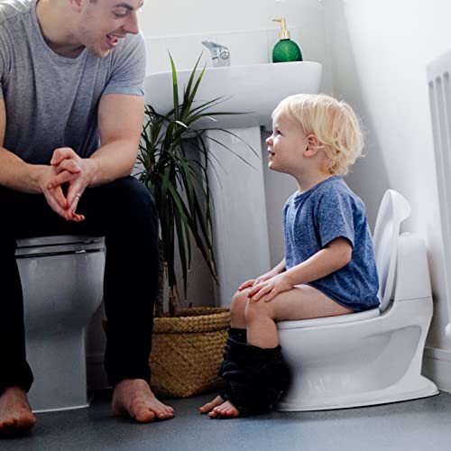Nuby My Real Potty Training Toilet with Life-Like Flush Button & Sound for Toddlers & Kids, White/Gray