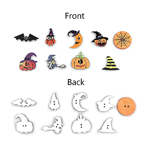 FCOVUVDBD 50Pcs Halloween Dress Up Wooden Buttons Mixed Pumpkin Bat Witch 2 Holes Buttons for Sewing Art Craft, DIY Crafts, Scrapbooking, Sewing, Cardmaking