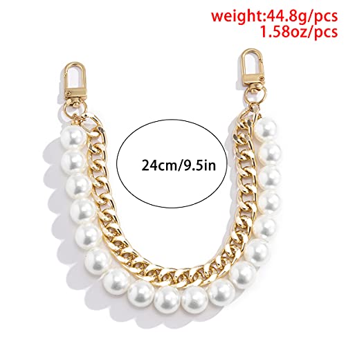 Wiwpar Handbag Imitation Pearl Chunky Chain Short Handle Replacement Chain Accessories Purse Straps Shoulder Pearl Metal Chain Gold