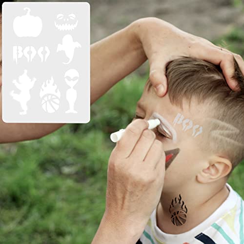 47 Pieces Face Stencils Kit, 17 Reusable Large Face Paint Stencils, 20 Small Paint Stencils, 10 Pieces Painting Brushes for Kids Face Painting, Tattoo Stencils, Holiday Halloween Makeup (White)