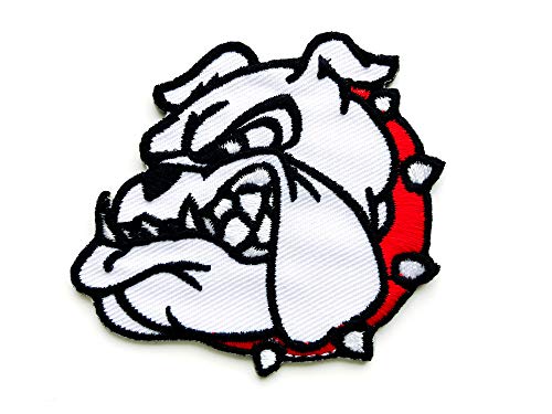 TH Head Bulldog Pitbull White Face Cute Cartoon Biker Motorcycle Logo Applique Embroidered Sew on Iron on Patch for Backpacks Jeans Jackets Clothing etc.