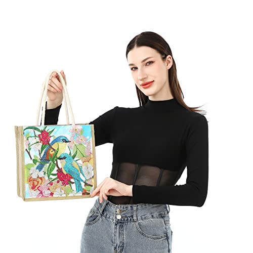 QIDS DIY Diamond Painting Tote Bag Aesthetic for Women Shoulder Bag Handbags Handmade 5D Diamond Art Bag for Adults Reusable Medium (Birds), Q0022