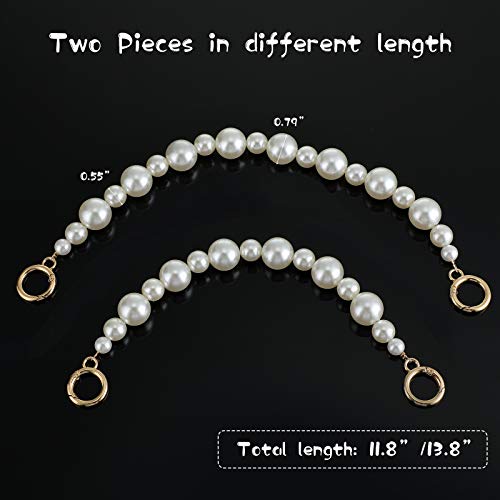 2 Pieces Large Imitation Pearl Bead Handle Chain Short Handbag Purse Chain Replacement Bag Chain Accessories with Golden Clasp for Purse Bags Women (2 cm, 1.4 cm)