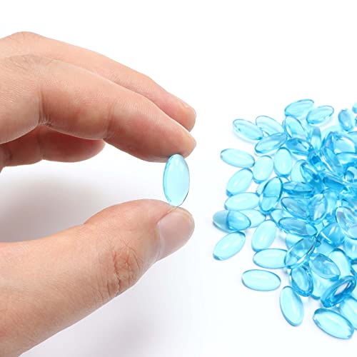 Oval Glass Jewels for Stained Glass Projects of Making Tiffany Style Lampshades, Window Panels and Suncatchers, 100PCS (15mm, Light Blue)