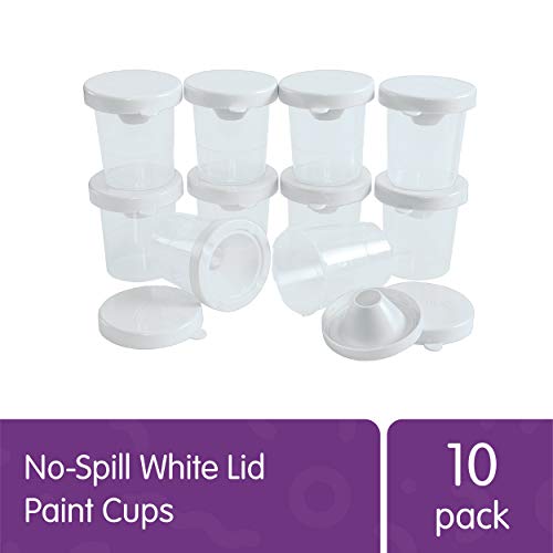 Colorations No-Spill White Lid Paint Cups for Kids Value Classroom Pack Painting Supply (10 pack), Model:10WPC