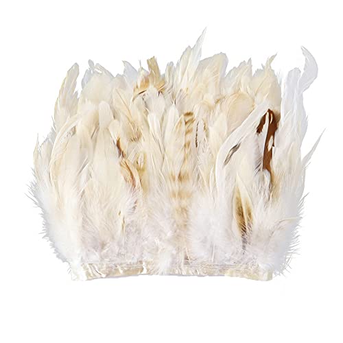 ESH7 Brown and White Rooster Feathers for Crafts Width 5-7 inches Skirt Decoration Craft Feather Fringe Trim Clothing Accessories per Pack of 2 Yards, 6.7x3.5 x0.3 inches