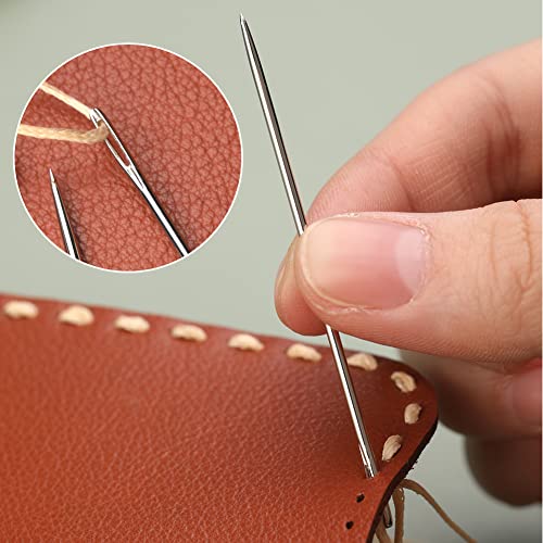 9 Pcs Heavy Duty Hand Sewing Needles Kit,Leather Sewing Needles with 5 Leather Hand Sewing Needle and 4 Curved Needle for Home Upholstery,Leather Needles for Hand Sewing,Carpet Canvas Repair…