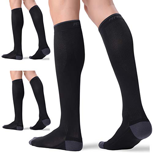 FITRELL 3 Pairs Compression Socks for Women and Men 20-30mmHg-- Circulation and Muscle Support Socks for Travel, Running, Nurse, Medical BLACK S/M