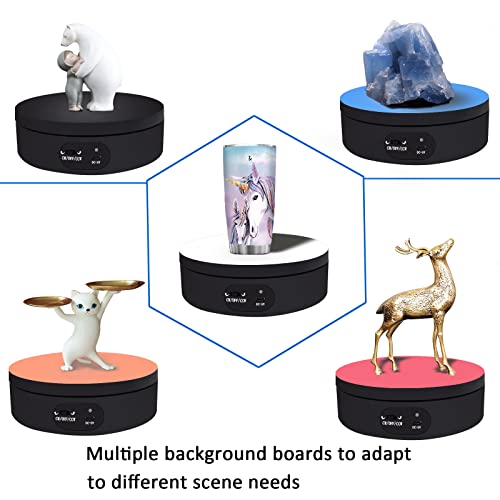Motorized Rotating Display Stand, Cup Display Turner Stand, Electric Rotating Base for Glitter Tumblers, 360 Automatic Mute Rotating Turntable with 4 Colors Backgrounds for Epoxy Cup Display