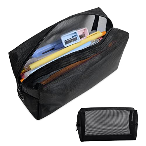 Aosbos Black Pencil Case Organizer Pen Holder Large Capacity Pencil Pouch Pencil Bags with Zipper Clear Pencil Box Pen Bag Organizer Case Storage Pouch Toiletry Bag Makeup Bags for Women Teen Girls