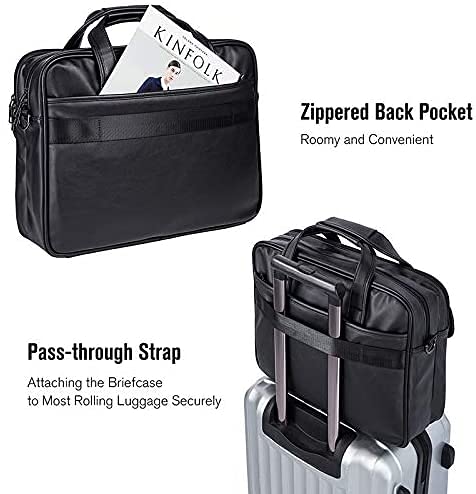 Men's Leather Messenger Bag, 17.3 Inches Laptop Briefcase Business Satchel Computer Handbag Shoulder Bag for Men (Black)