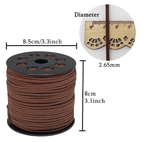 FQTANJU 100 Yards Suede Cord, 2.65mm Flat Faux Leather Cord with Roll Spool Beading Craft Thread for Necklaces, Bracelets, Jewelry Making, Beading and DIY Handmade Crafts (Dark Coffee)