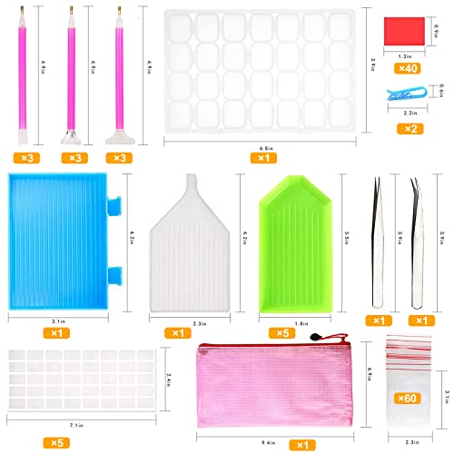 Outuxed 117pcs 5D DIY Diamond Painting Tools and Accessories Kits with Diamond Embroidery Box and Multiple Sizes Painting Pens for Adults to Make Art Craft