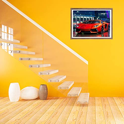 Bimkole 5D Diamond Painting Kits Cool Red Sports Car, Full Drill Supercar Building DIY Rhinestone Embroidery Set Paint with Diamonds Art by Number Kits Cross Stitch Home Wall Craft Decoration(12x16in)