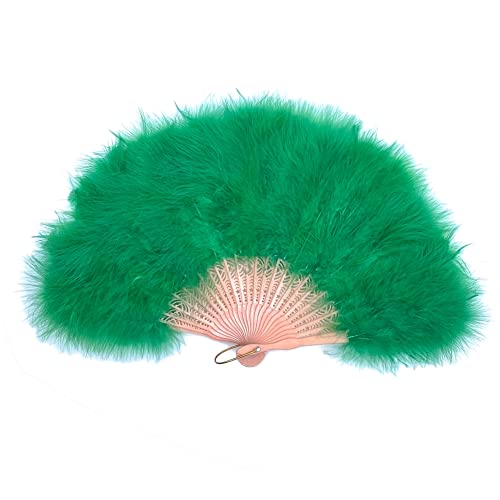 Shekyeon Feather Fan 20s Vintage Folding Fan Flapper Hand Fan for Costume Dancing Show Home Centerpiece Decor(Green)