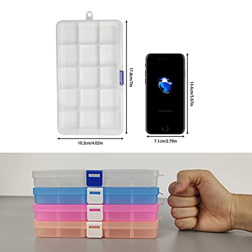 DUOFIRE Plastic Organizer Container Storage Box Adjustable Divider Removable Grid Compartment for Jewelry Beads Earring Container Tool Fishing Hook Small Accessories (15 grids, 4 Colors)