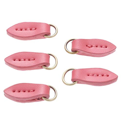 5PCS Leather Pink Leaf Shape Tags Fixer Pull Zip Zipper Replacement Pendant Puller Heads for Handbags Bags, Trouser, Jacket