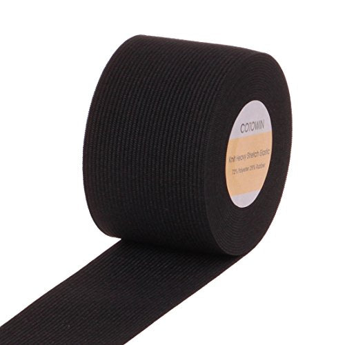 COTOWIN 2-Inch Wide Black Knit Heavy Stretch High Elasticity Elastic Band 5 Yards